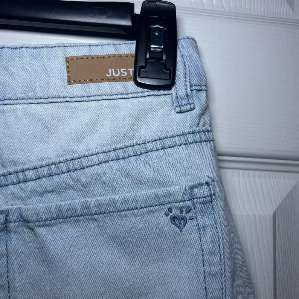 Justice Denim Shorts Girls 16 Blue Mini Distressed Raw Hem Zip Fly NWT